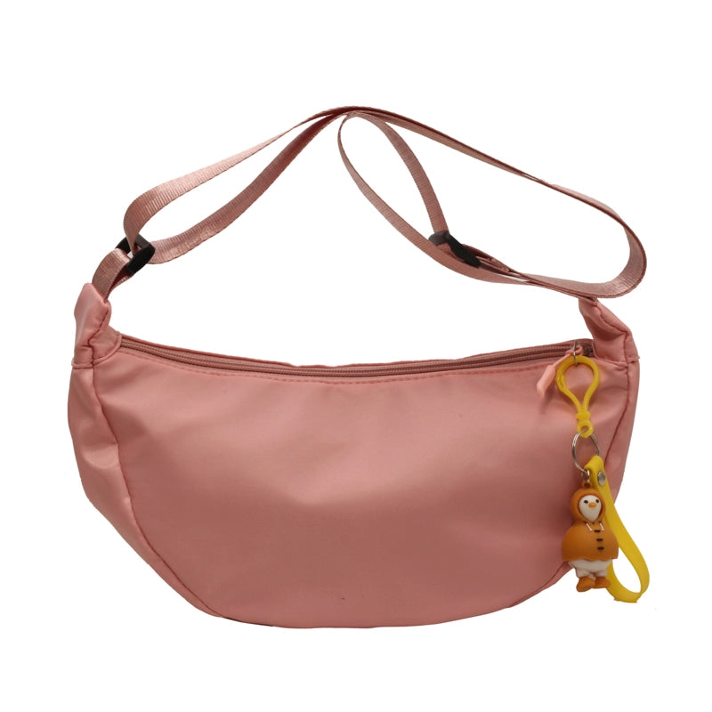 Women's Oxford Cloth Solid Color Streetwear Ornament Dumpling Shape Zipper Crossbody Bag