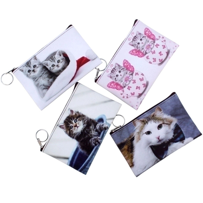 3 Pieces Women's Cat Pu Leather Zipper Coin Purses