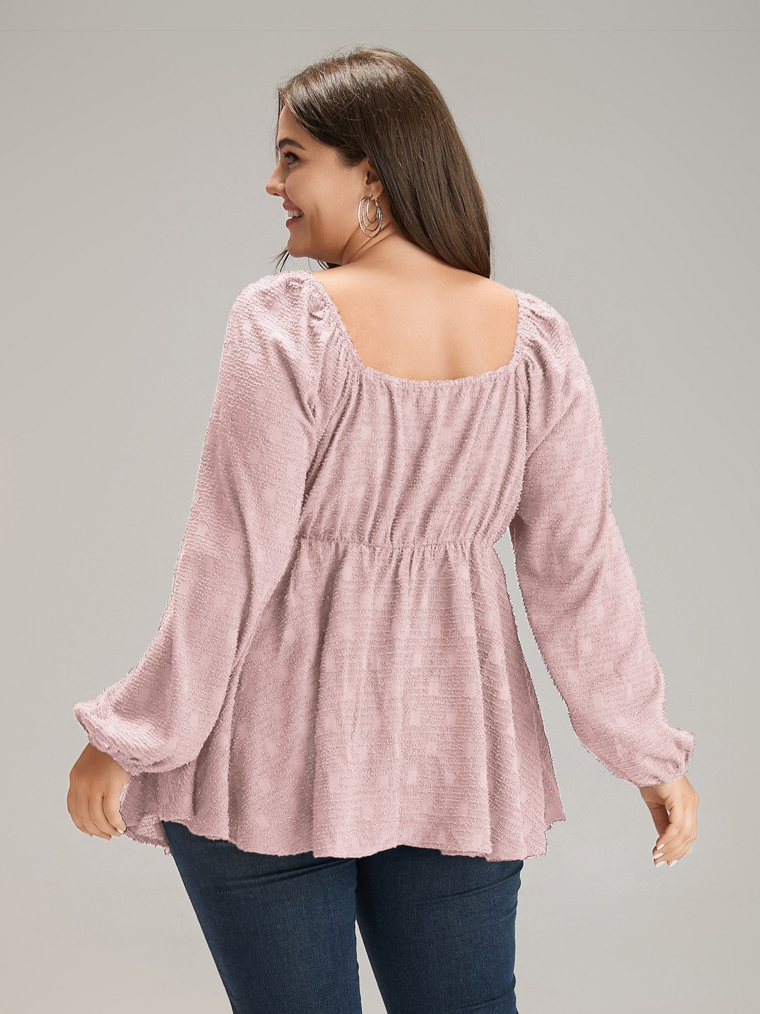 Solid Glitter Twist Front Gathered Blouse