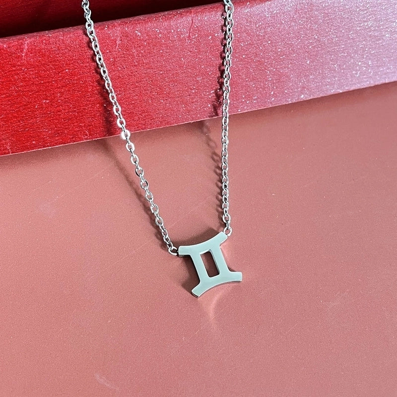 Simple Fashion Twelve Constellation Stainless Steel Geometric Necklace