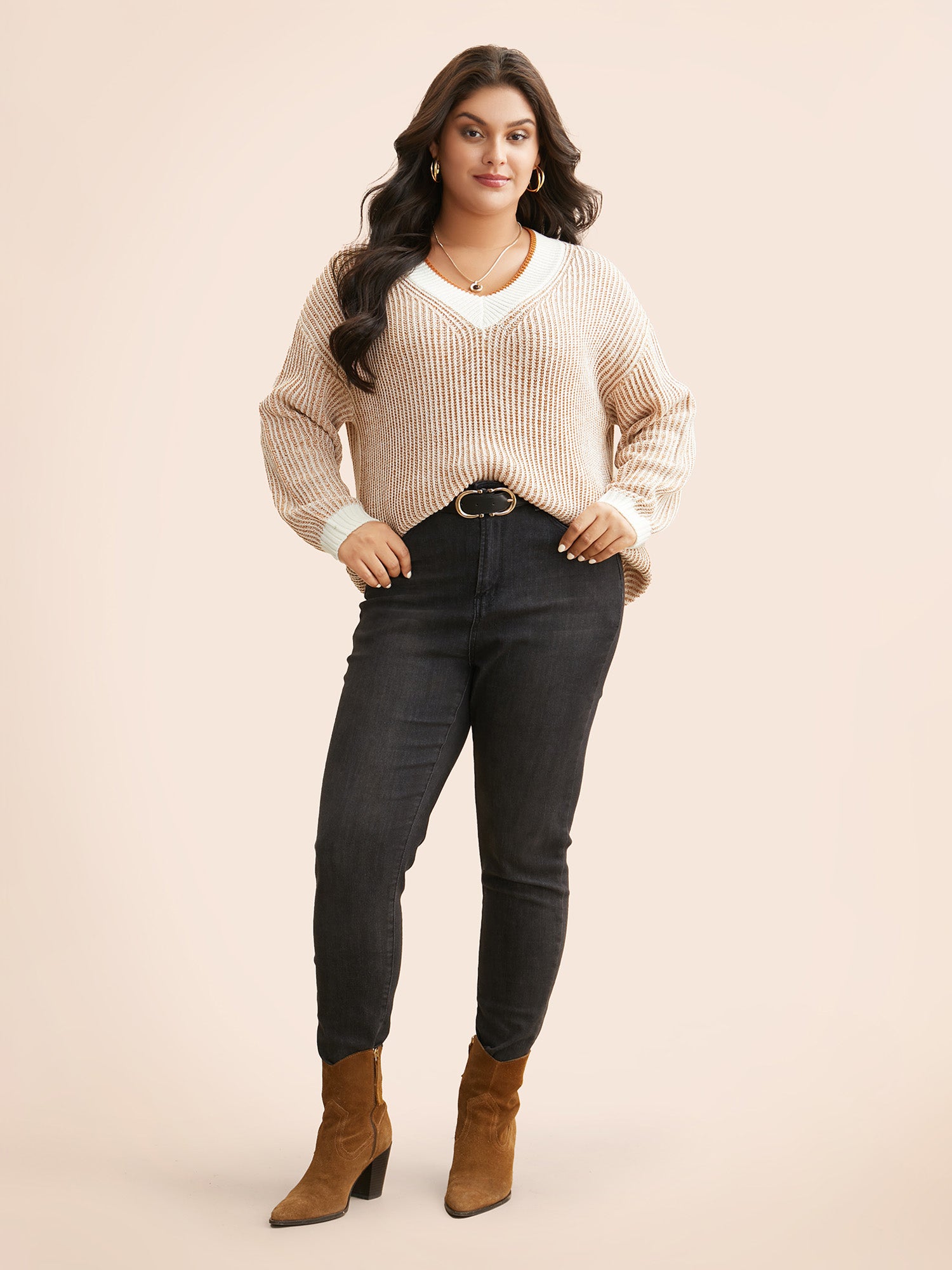 Contrast Texture Drop Shoulder Sleeve Pullover
