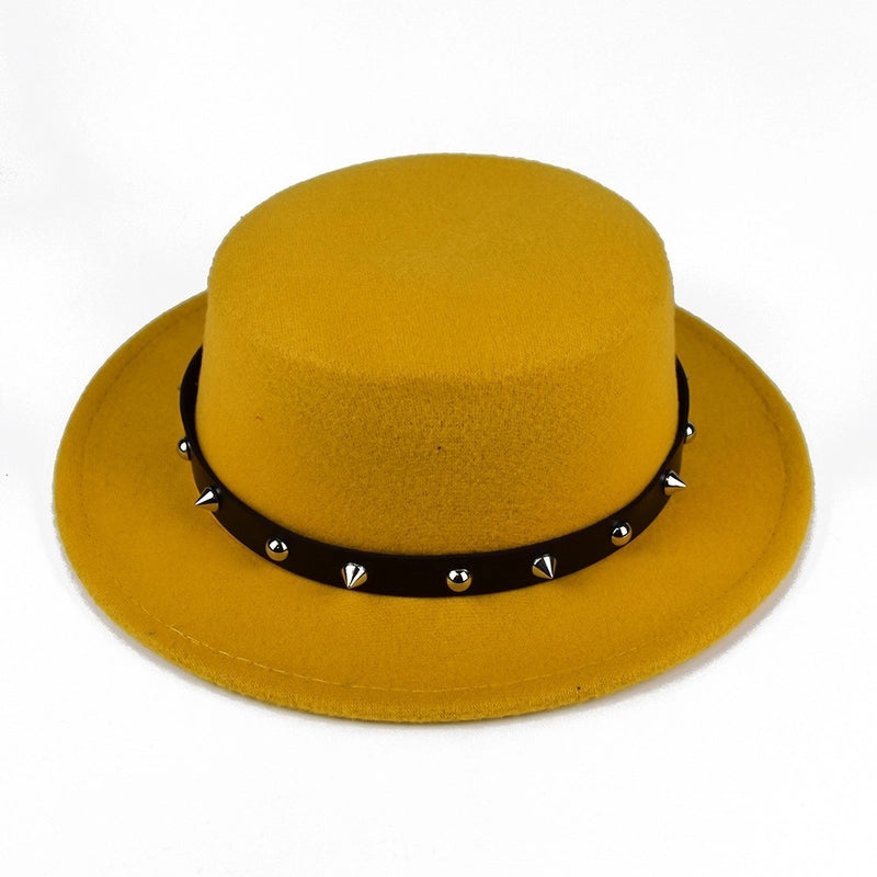 British Style Belt Flat Top Hat Personality Street Performance Woolen Hat Classic Jazz Hat