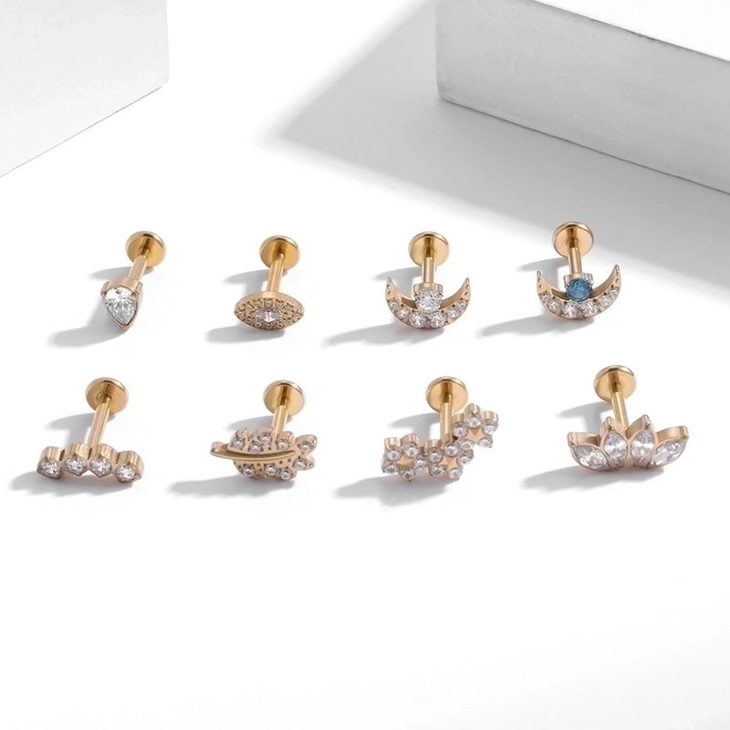 1 Piece Ear Cartilage Rings & Studs Fashion Leaf Moon Flower Pure Titanium Inlaid Zircon