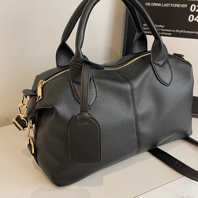 Women's Pu Leather Solid Color Classic Style Pillow Shape Zipper Shoulder Bag