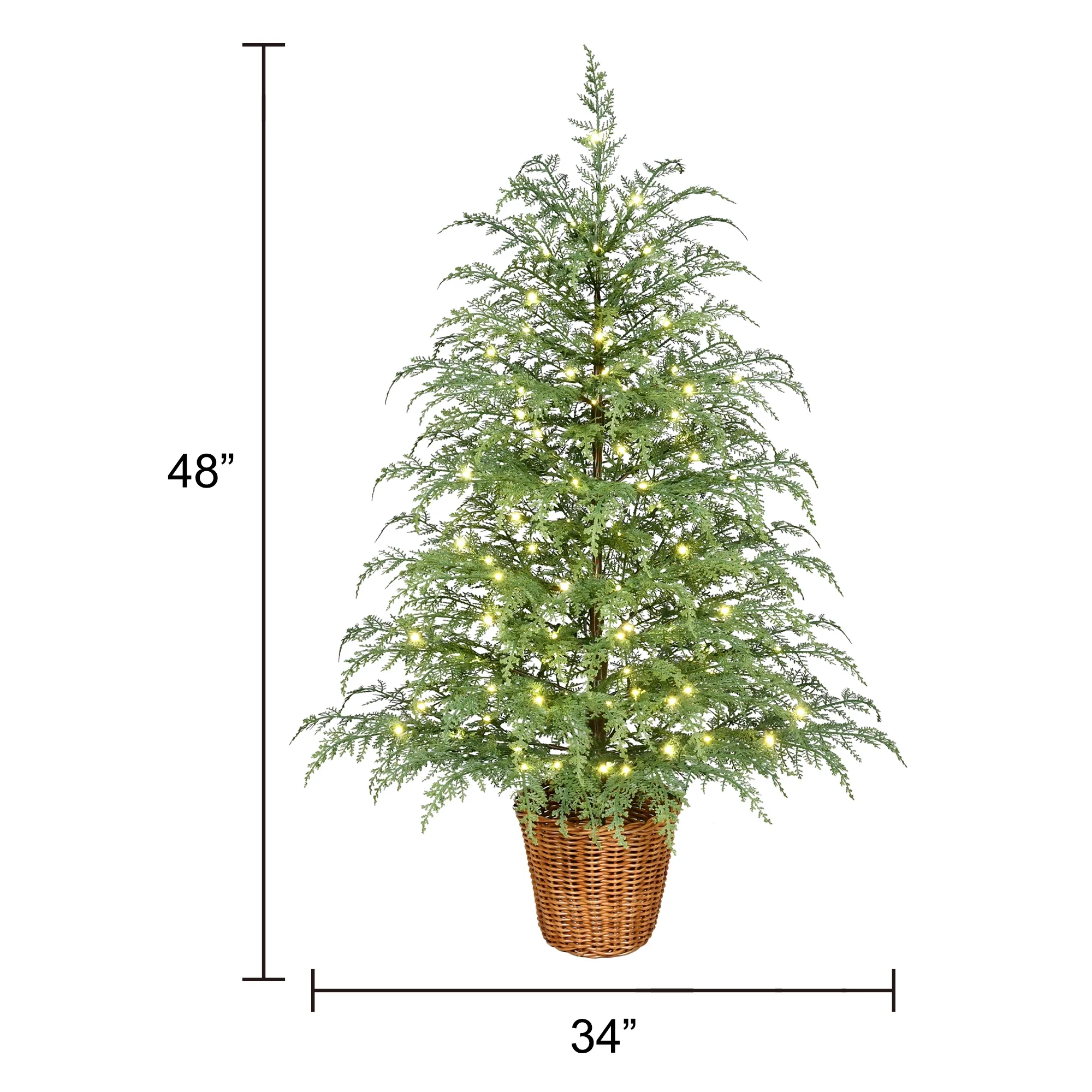 ✨Buy 2 Free Shipping💝4' Pre-Lit Green Cypress Artificial Christmas Potted Tree with 100 Warm White Twinkle LED Lights