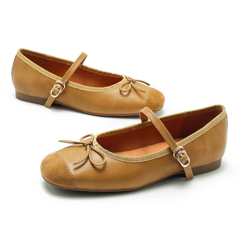 Handmade Sheepskin Women's Michaela Mary Jane Flats in Khaki/Green/Apricot/Black