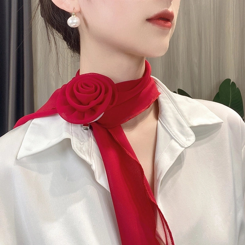 Women's Elegant Solid Color Flower Satin Silk Scarf