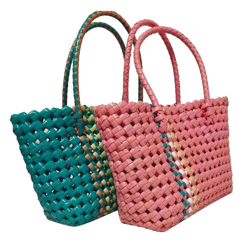 Women's Medium Plastic Solid Color Basic Classic Style Weave Square Open Beach Bag