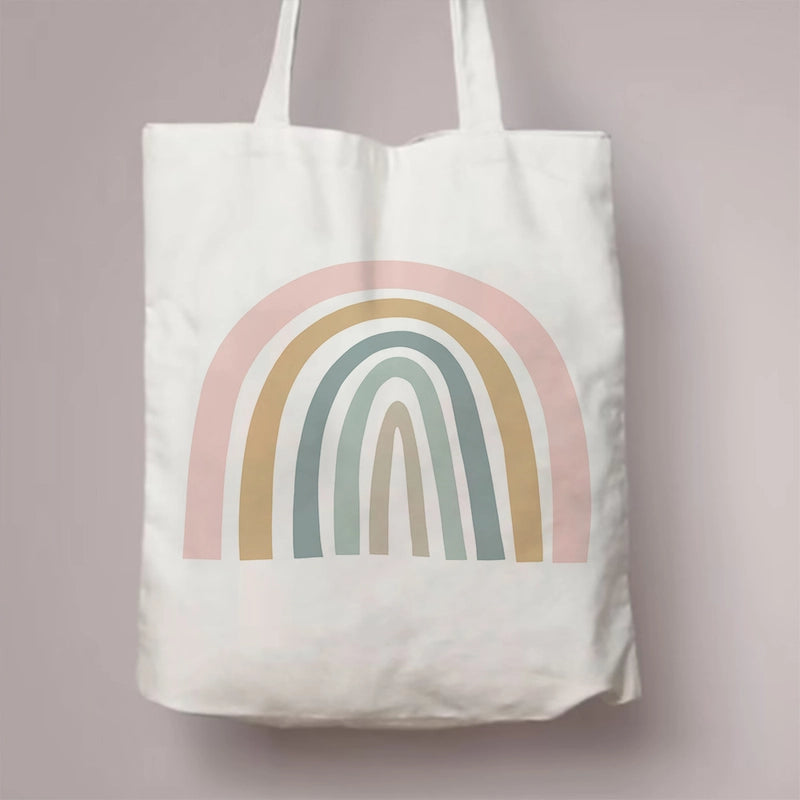 Women's Canvas Rainbow Red Heart Cute Square Open Canvas Bag