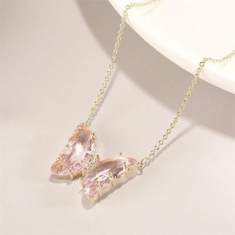 Glamorous Zircon Butterfly Pendant Necklace