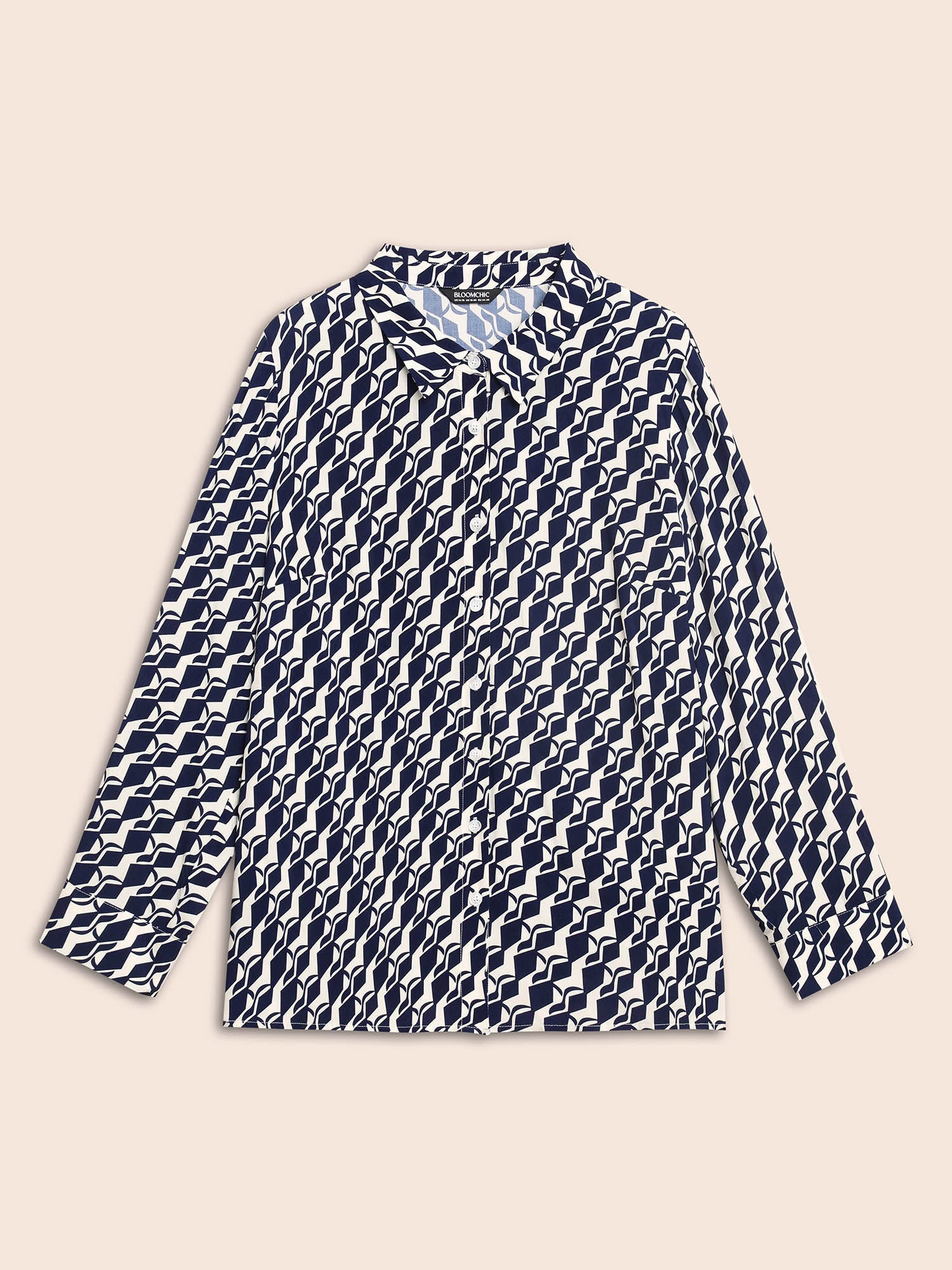 Geometric Shirt Collar Pleated Blouse