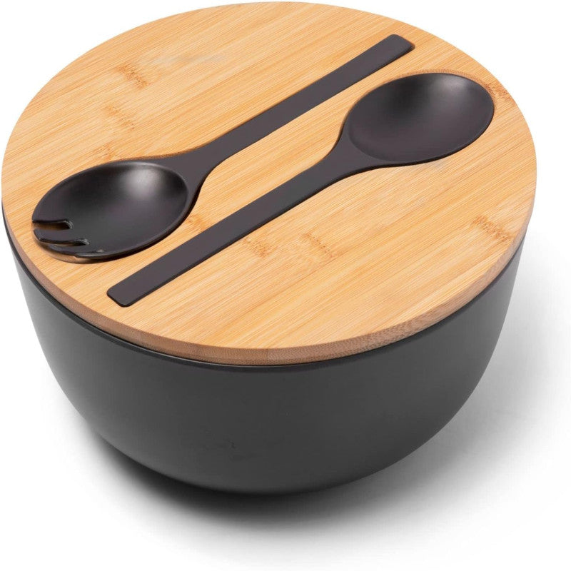 BAMBOO FIBER SALAD BOWL SET WITH WOODEN LID & SERVERS