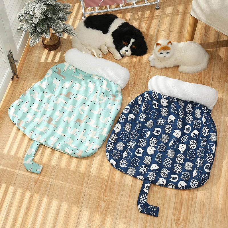 Cat Nest Winter Warm Semi-closed Cat Sleeping Bag Thickened Plush Removable And Washable Pet Mattress