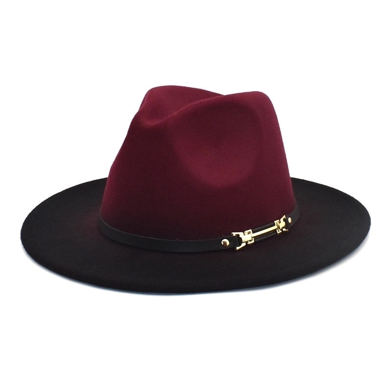 Unisex Fashion Color Block Gradient Color Flat Eaves Fedora Hat