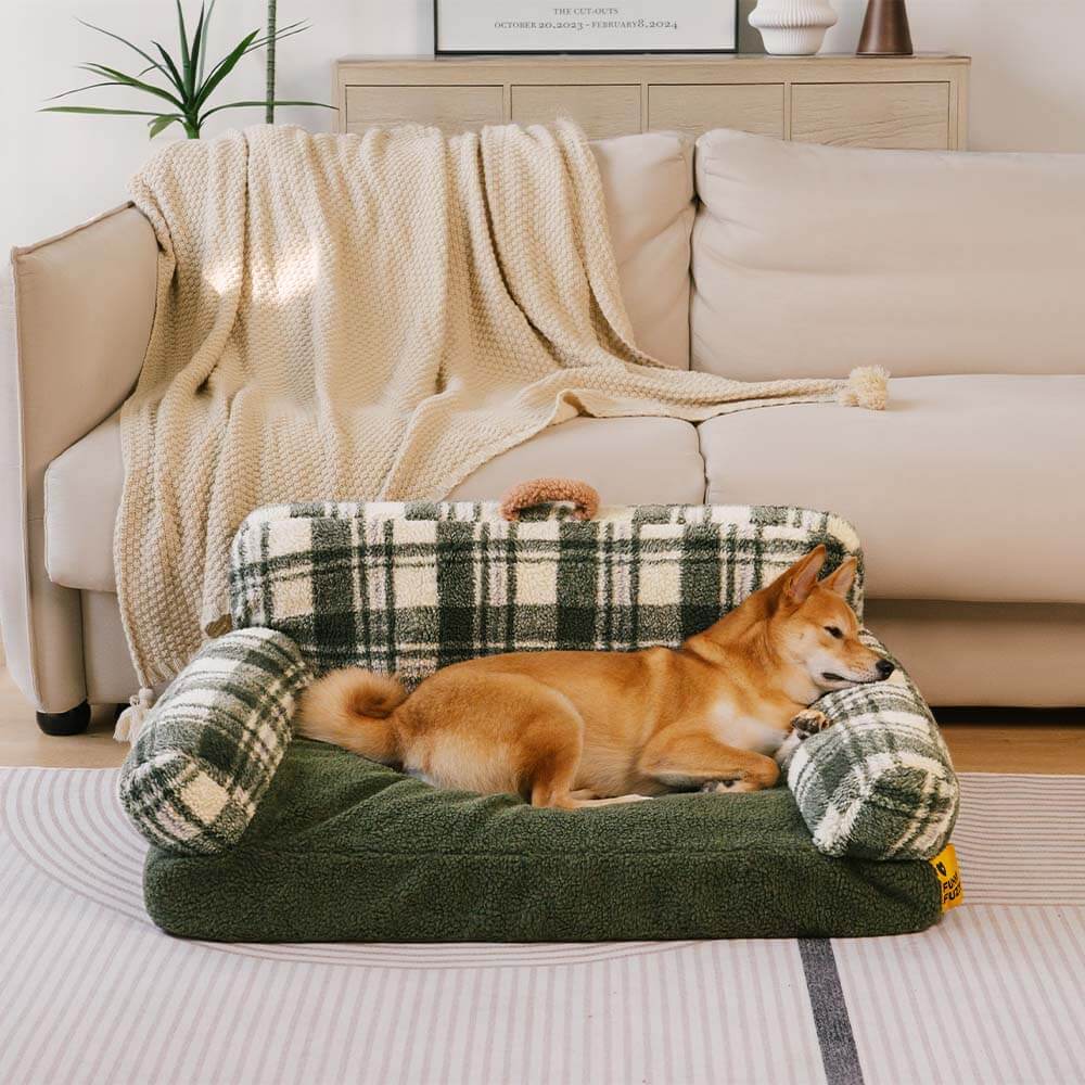 Vintage Checkered Washable Cozy Support Calming Dog & Cat Sofa Bed