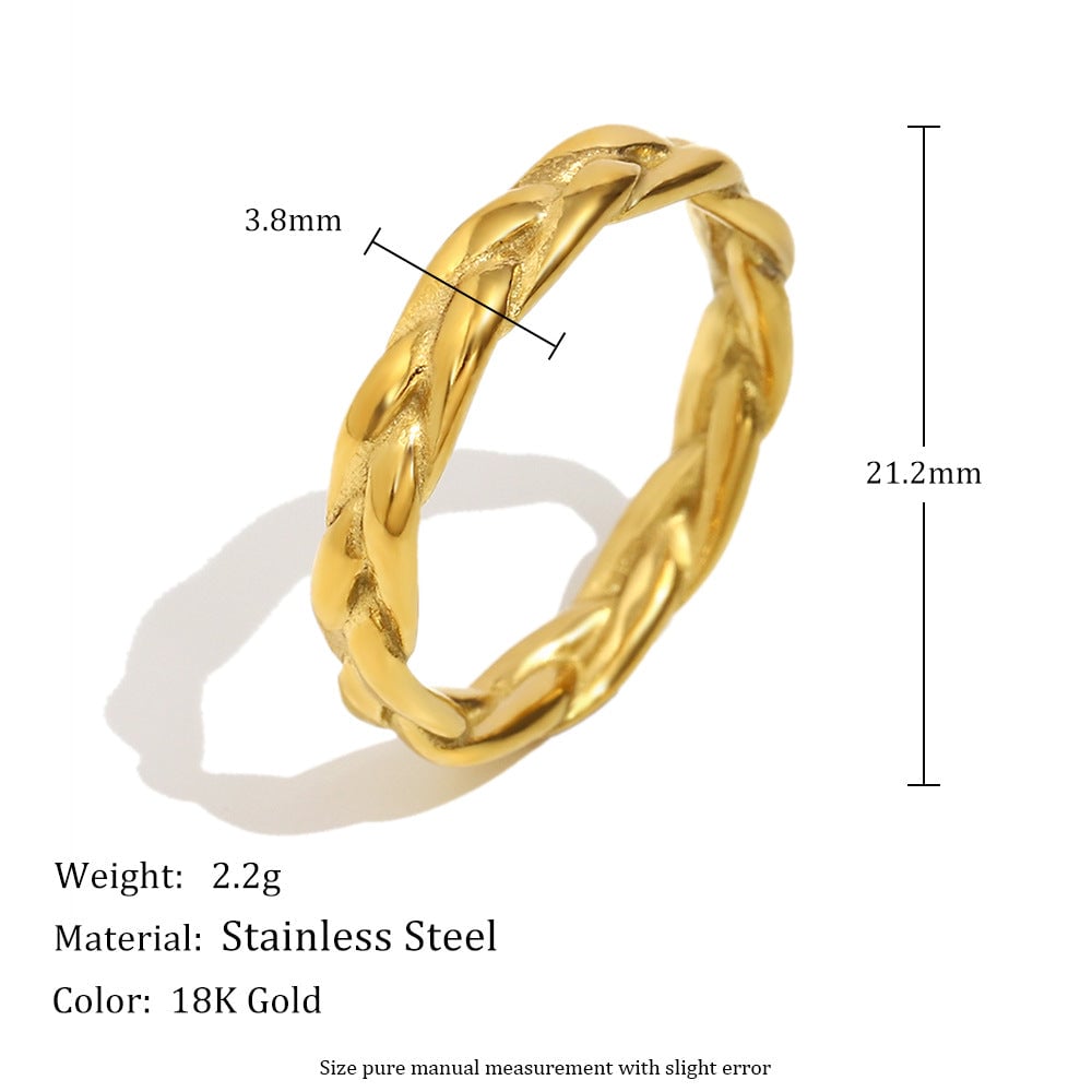 Fashionable Stainless Steel 18K Gold Plated Cross Zircon Five-Pointed Star Round Bead Braided Three-Layer Ring