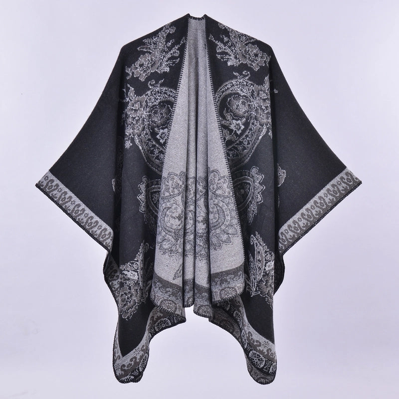 Women's Scarf Shawl Creative New Fashion Cashmere Jacquard Split Thickened Large Cloak Air Conditioning Warm Shawl