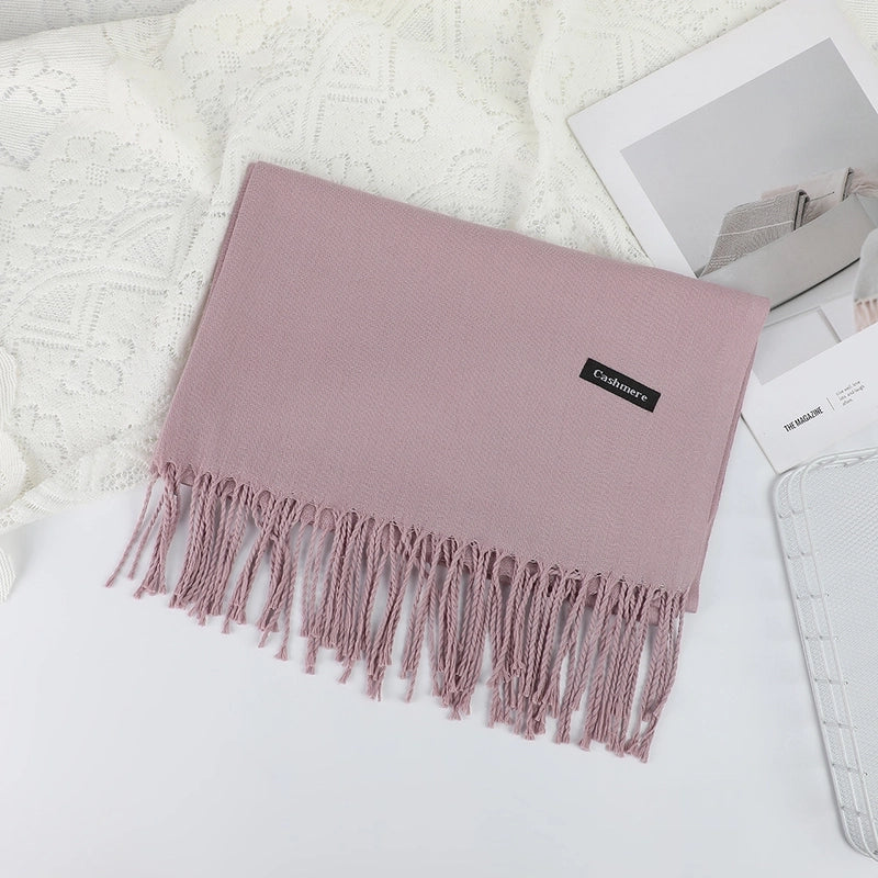 Solid Color Cashmere Tassel Scarf  Autumn And Winter Warm Scarf Simple Style Air Conditioning Shawl
