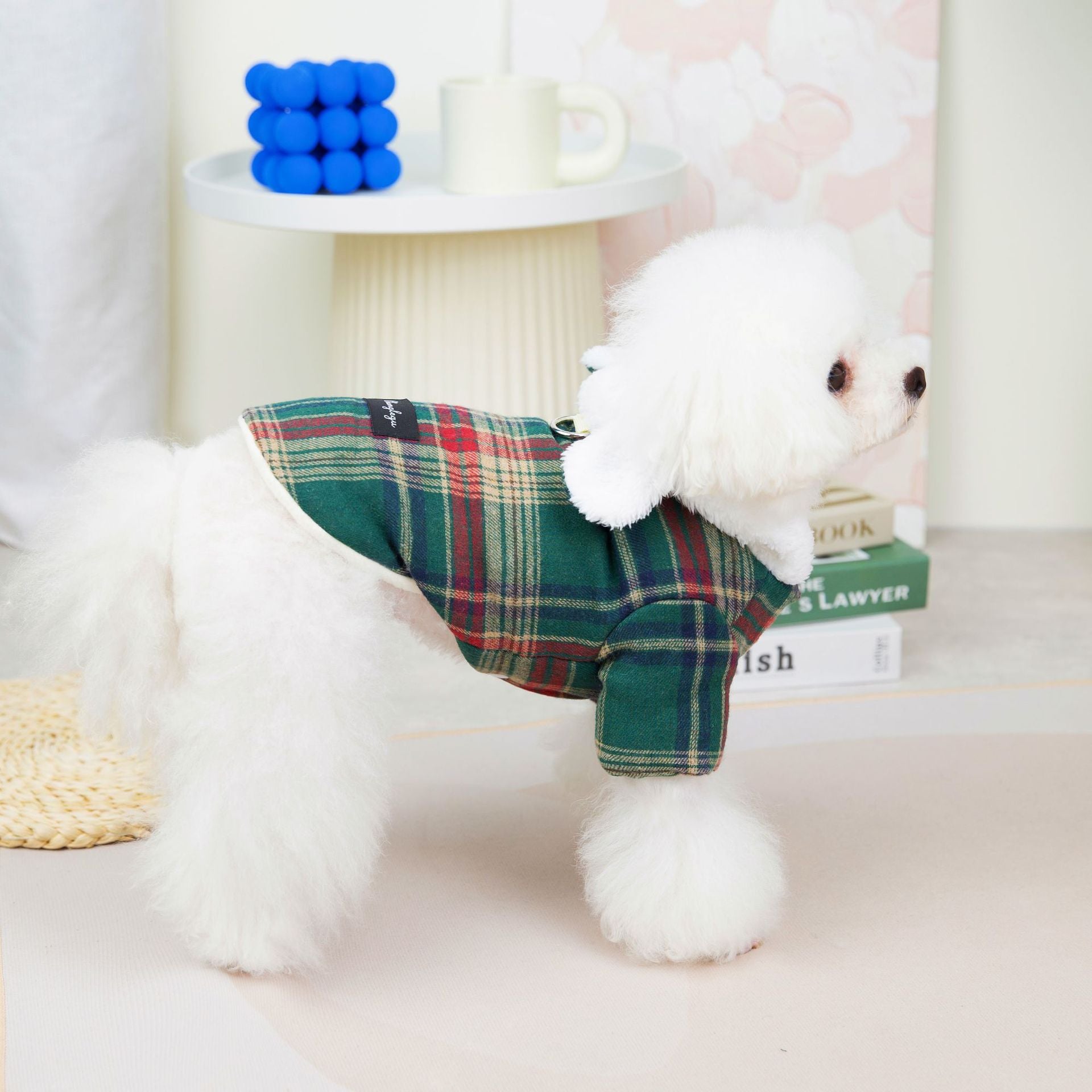 Plaid Pattern Ear Hooded Dog Cat Harness Jacket