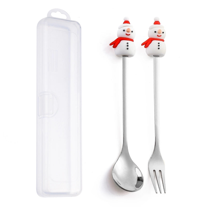 Christmas Cute Animal Santa Claus Stainless Steel Tableware 2 Pieces