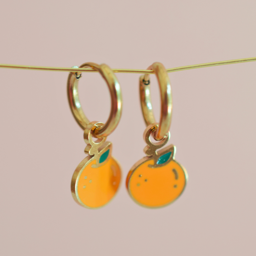 Orange charm hoops - Gold
