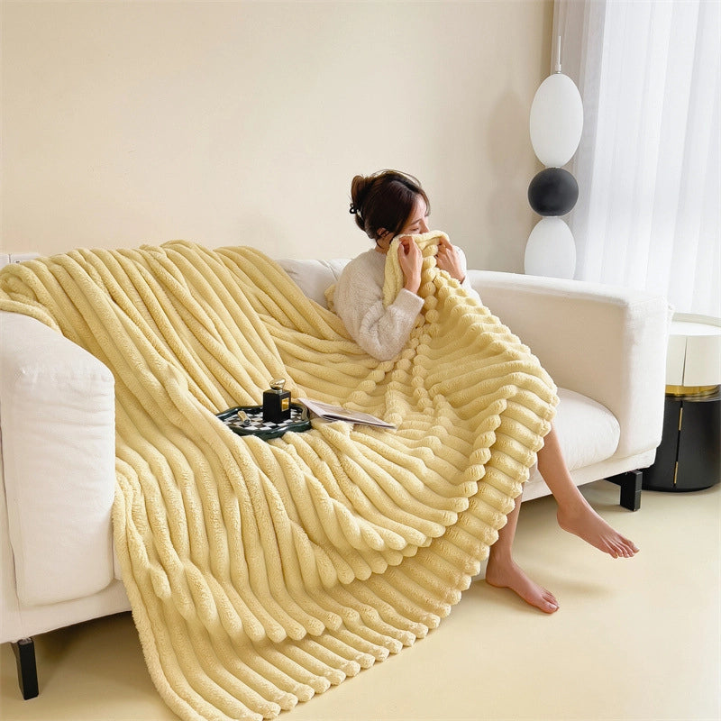 Short Velvet Rabbit Fur Blanket Thickened Light Luxury Blanket Office Nap Blanket Sofa Blanket Coral Velvet Flannel Bed