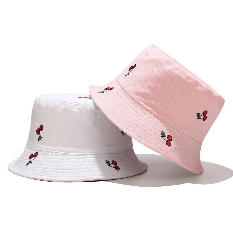 Women's IG Style Modern Style Cherry Solid Color Embroidery Wide Eaves Bucket Hat