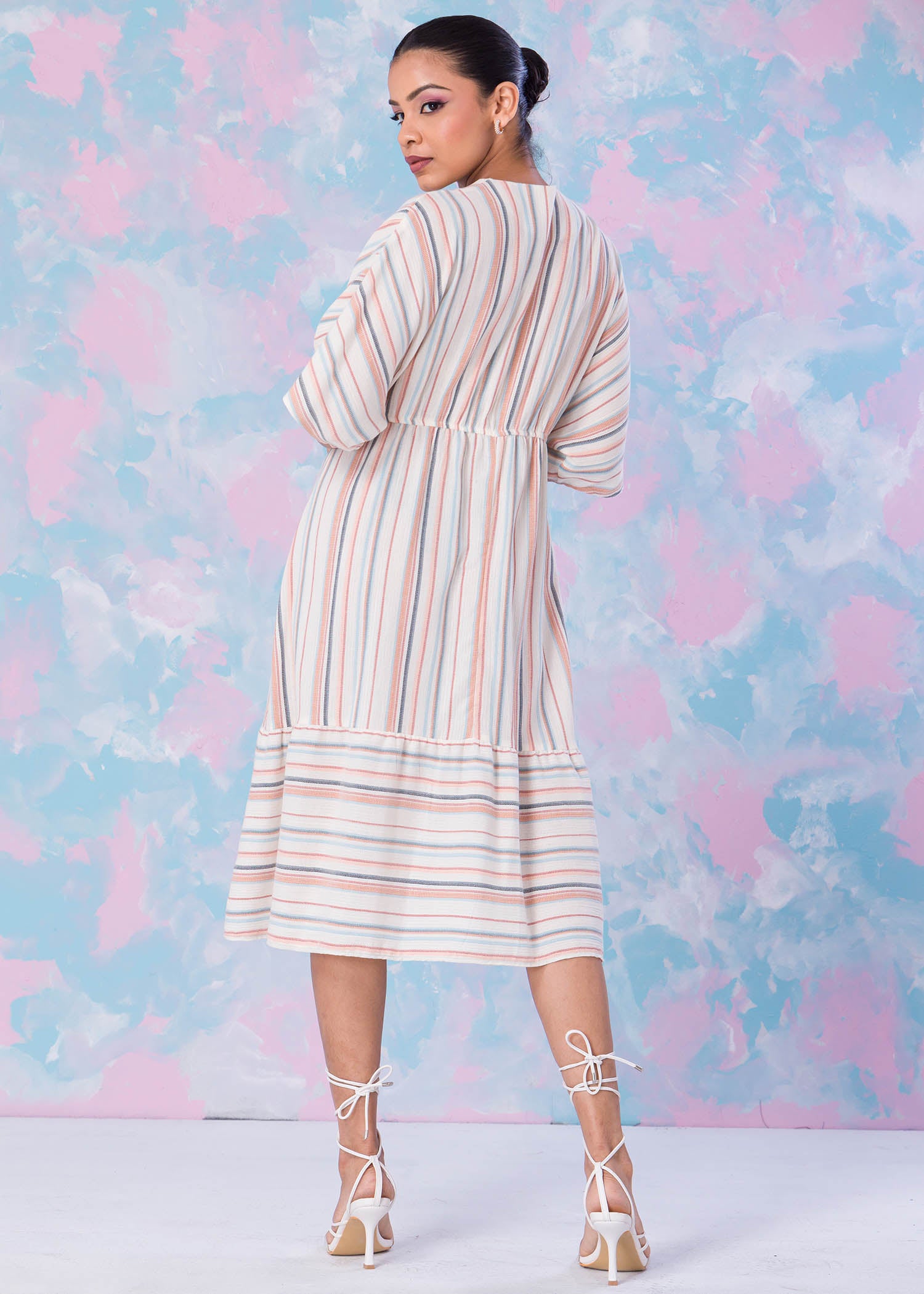 Stripe Dress With Batwing Sleeve