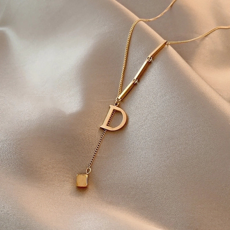 Elegant Minimalist Geometric Titanium Steel Plating Inlay Artificial Pearls Shell Zircon Necklace