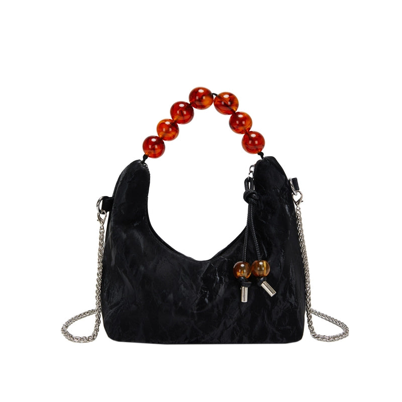 Women's Small Pu Leather Solid Color Classic Style Streetwear Beading Pillow Shape Zipper Underarm Bag
