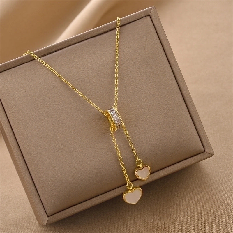 Sweet Heart Shape Titanium Steel Inlay Rhinestones Shell Pendant Necklace 1 Piece