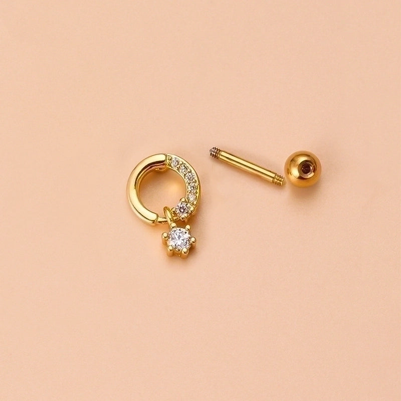 1 Piece Ear Cartilage Rings & Studs Fashion Geometric 316L Stainless Steel  Copper Gold Plated Zircon