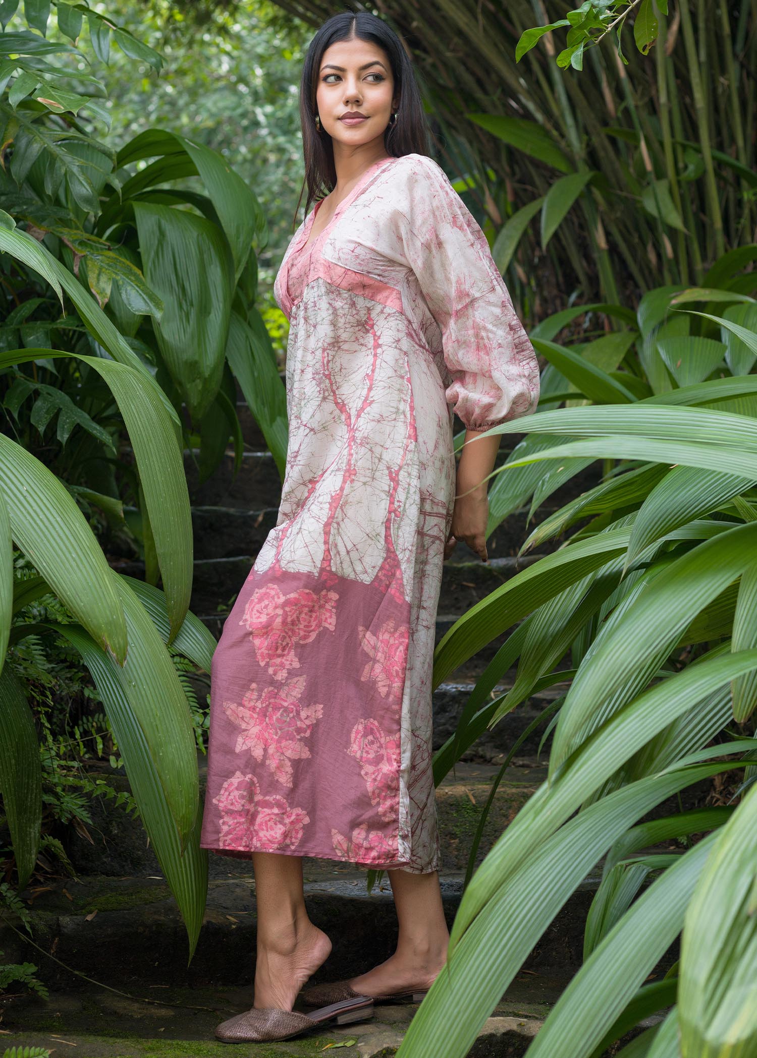 Batik floral puff sleeved maxi dress