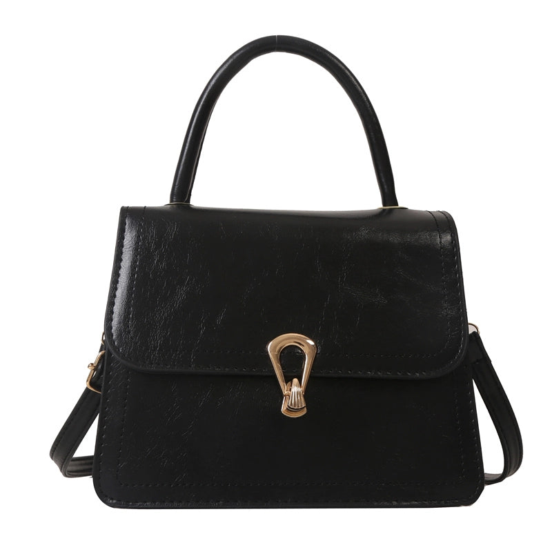 Women's Pu Leather Solid Color Elegant Square Lock Clasp Handbag