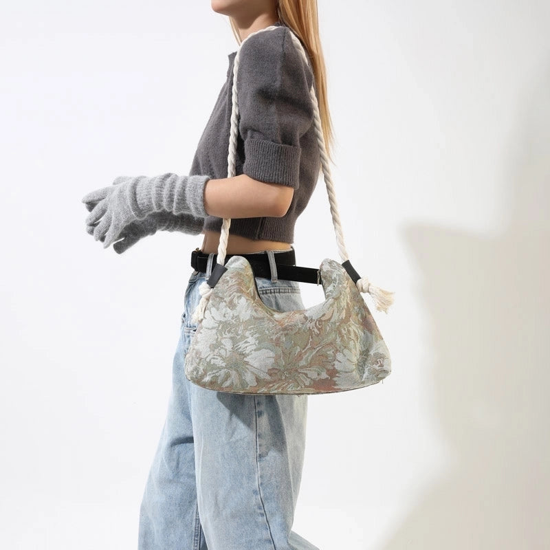 Women's Canvas Zebra Oil Painting Leopard Basic Sewing Thread Square Zipper Shoulder Bag Crossbody Bag