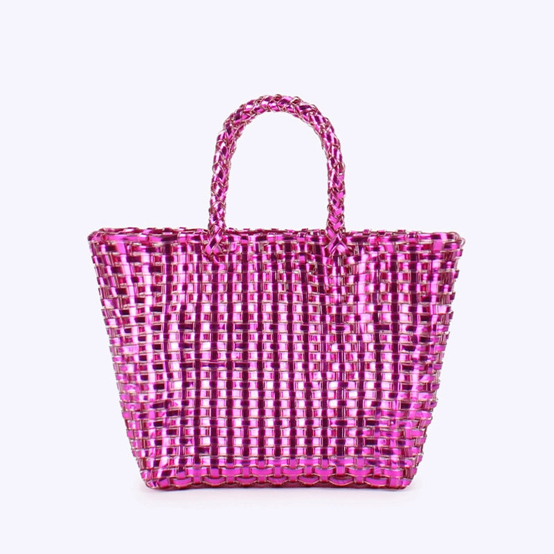 Women's Small PVC Solid Color Elegant Streetwear Weave Square Open Straw Bag