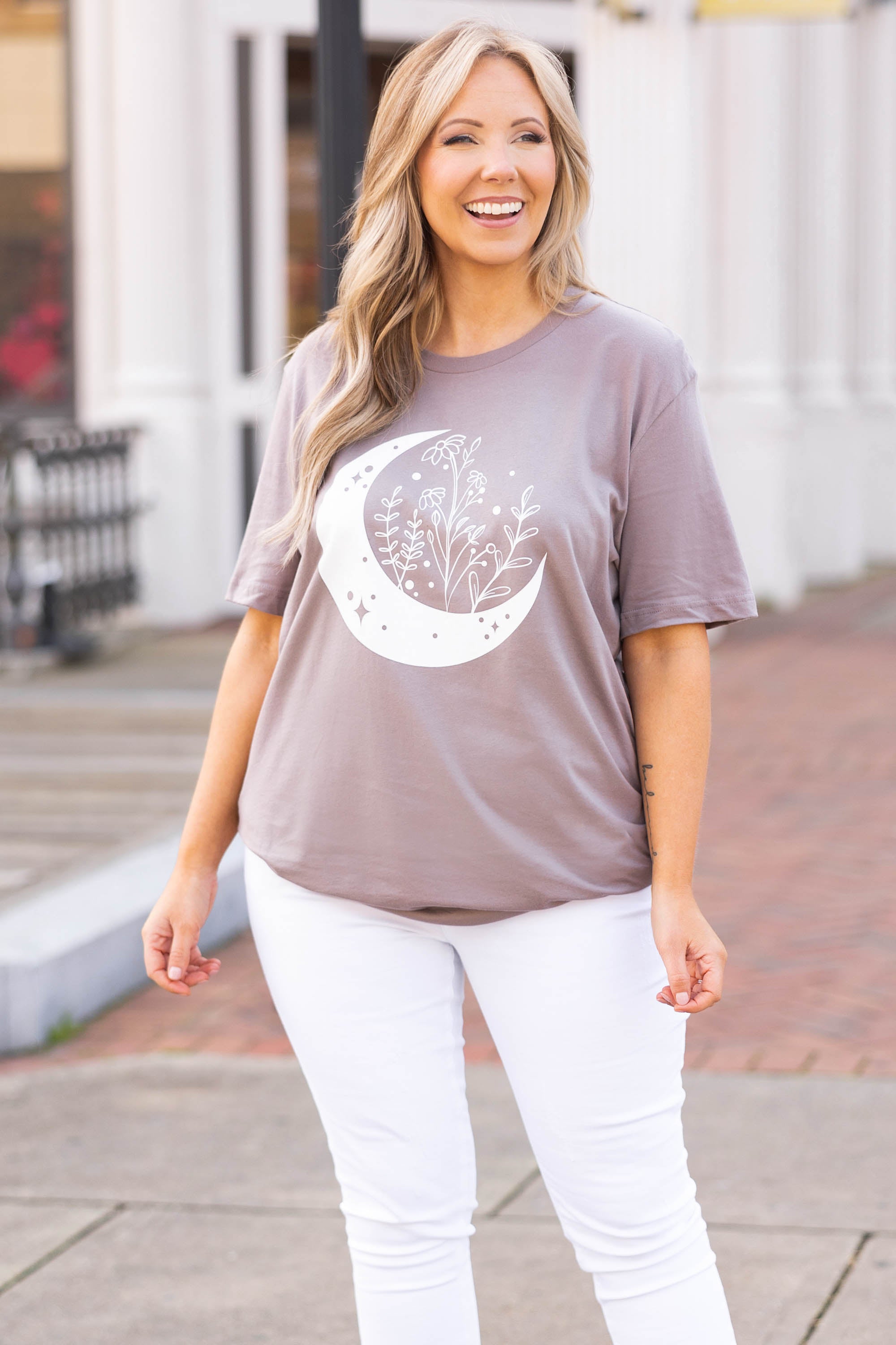 Moonlit Gardens Tee. Pebble Brown