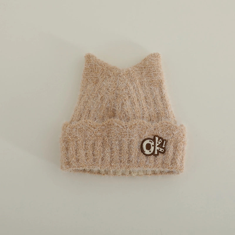 Cute Cat Ears Plush Knitted Hat Autumn And Winter Children Warm Baby's Knit Hat Personality Girl Sleeve Cap