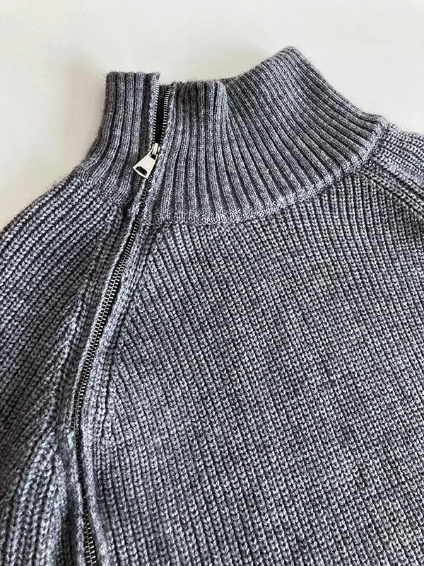 Long Sleeves Loose Split-Joint Split-Side Zipper High Neck Sweater Tops