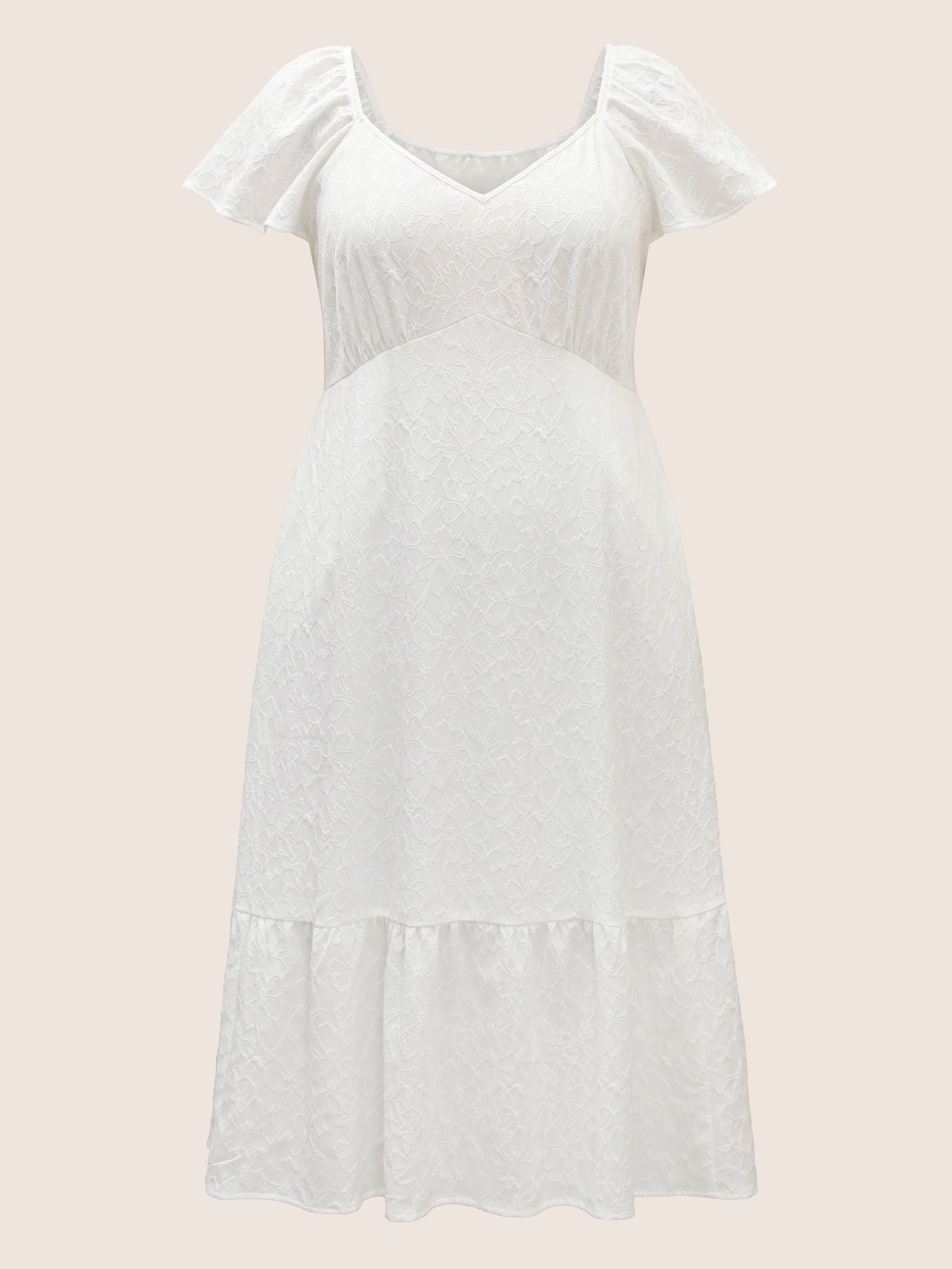 Heart Neckline Jacquard Textured Midi Dress