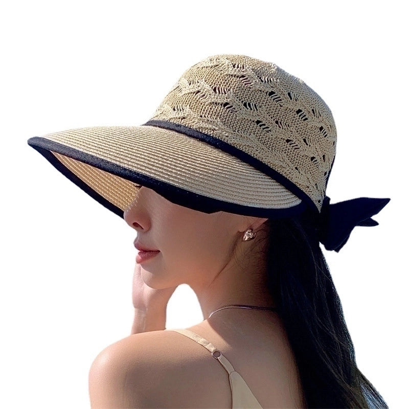 Women's Elegant Pastoral Minimalist Solid Color Bowknot Hollow Out Wide Eaves Sun Hat