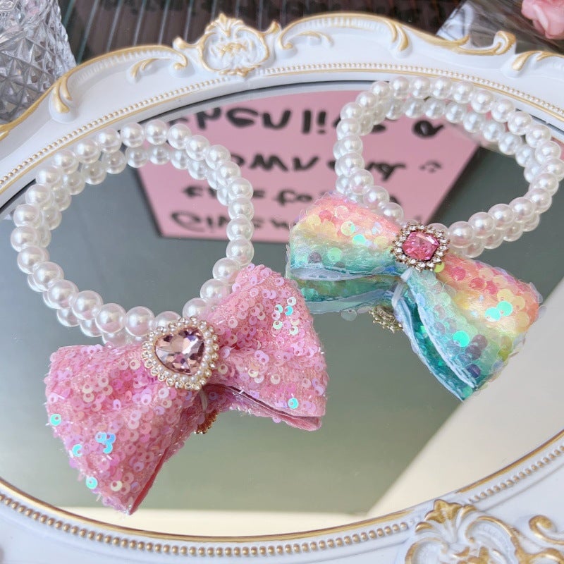 Sweet Sequin Bow Dog Cat Necklace Collar