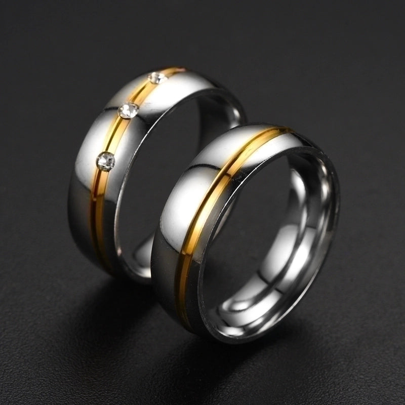 Titanium Steel Inlaid Zircon Geometric Gem Wedding Bands