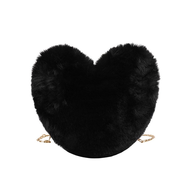 Women's Small Plush Solid Color Streetwear Heart-shaped Zipper Shoulder Bag Crossbody Bag