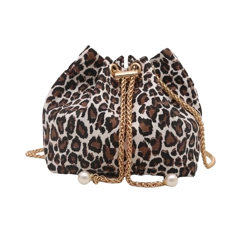 Women's Cloth Leopard Basic Vintage Style Bucket String Shoulder Bag Crossbody Bag