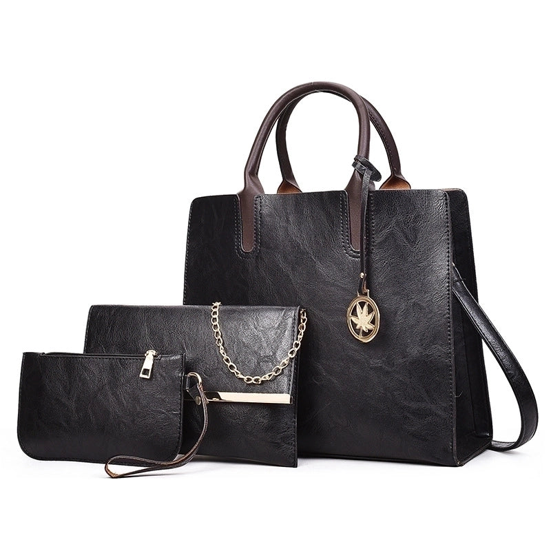 Women's All Seasons Pu Leather Solid Color Vintage Style Square Zipper Shoulder Bag Bag Sets Handbag