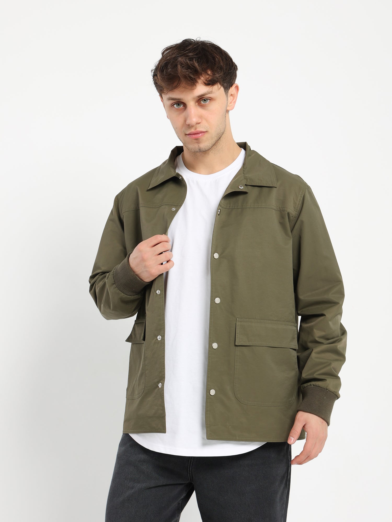 Oversized Jacket with Snaps and Large Pockets