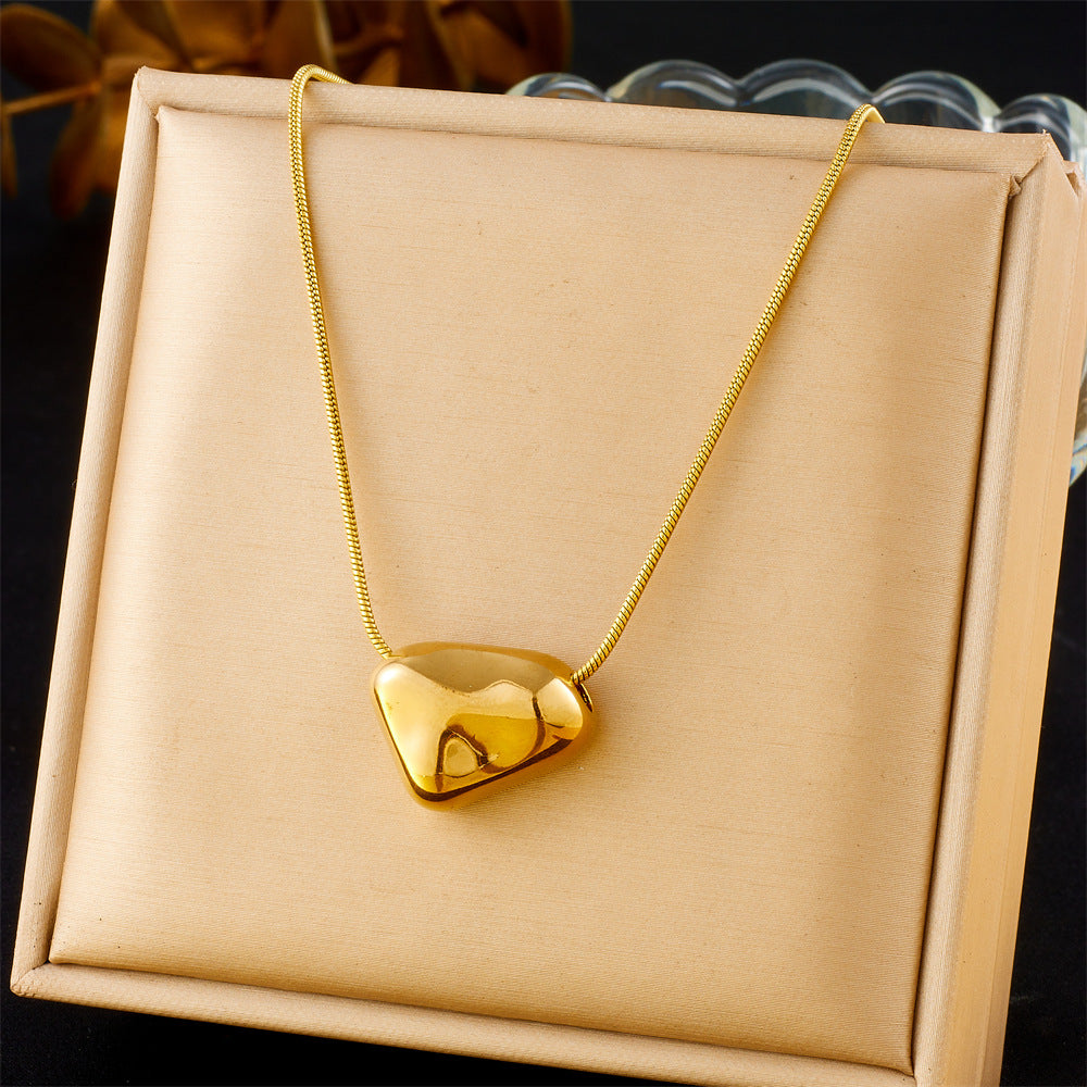 Fashion Retro Gold-Plated Irregular Lava Love Geometric Pendant Snake Bone Chain Stainless Steel Necklace