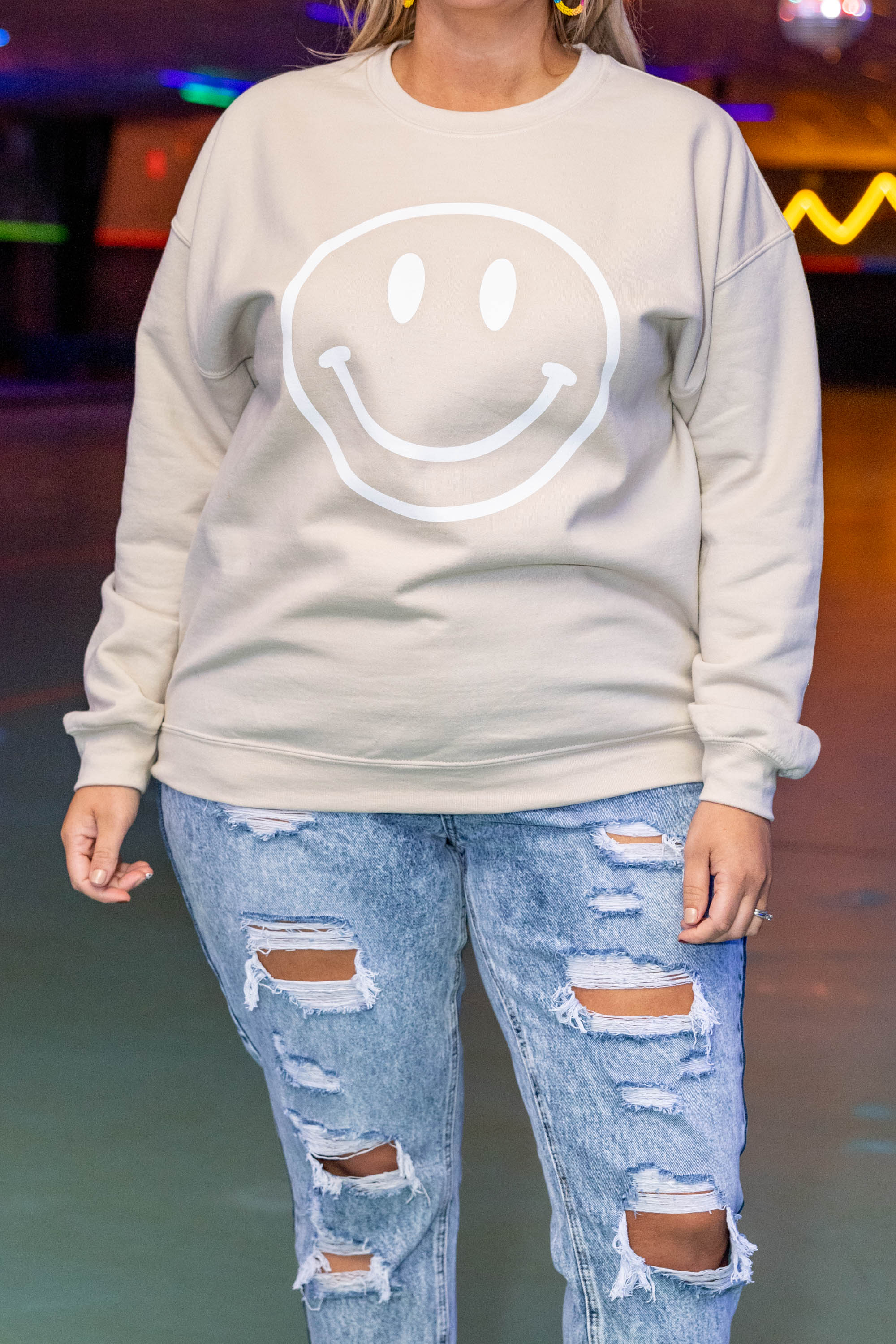 Remember To Smile Sweatshirt. Cream