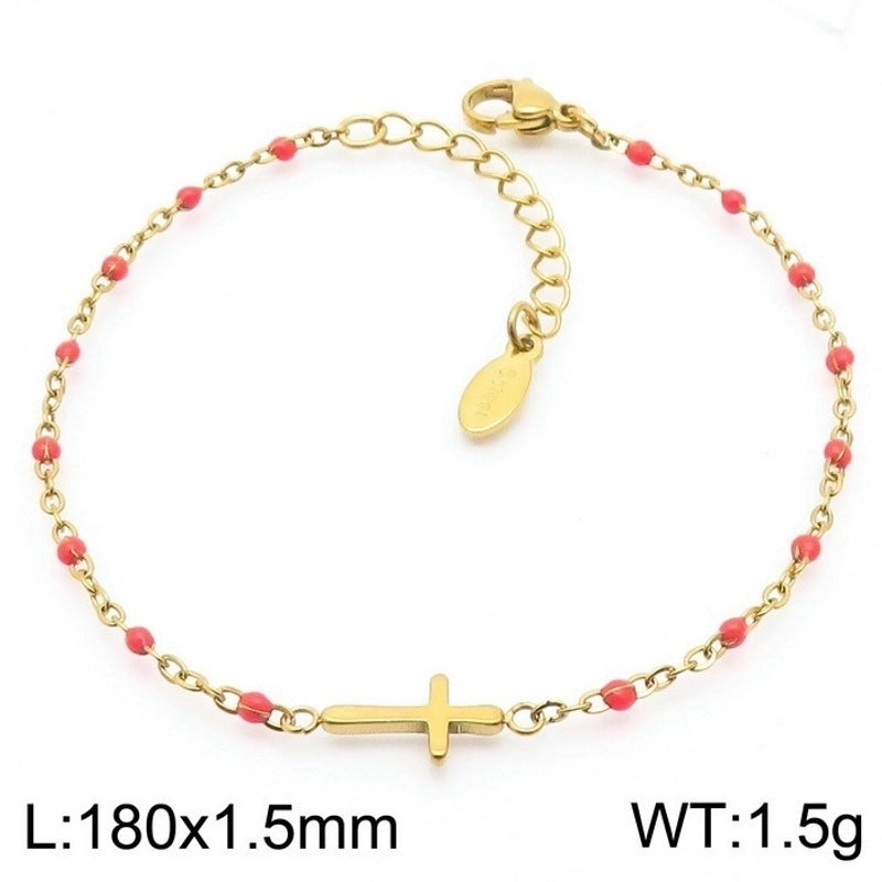 Minimalist Classic Style Cross Titanium Steel 18K Gold Plated Bracelets In Bulk
